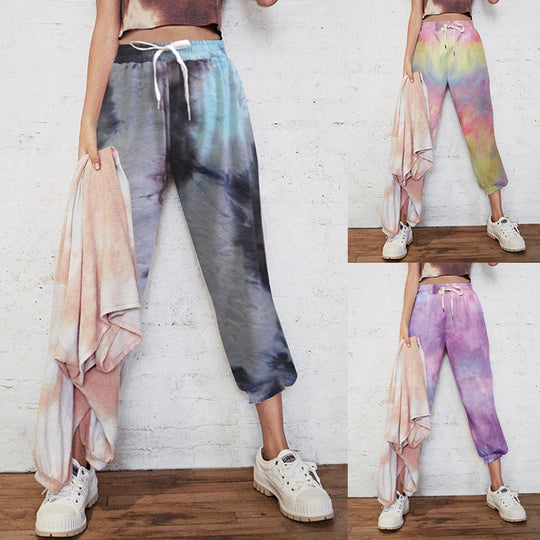 Damen lässige Tie-Dye Jogginghose mit elastischem Bund und seitlichen Taschen EB