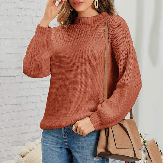 Damen Strickpullover mit halbem Rollkragen und luftiger Maschenstruktur EB