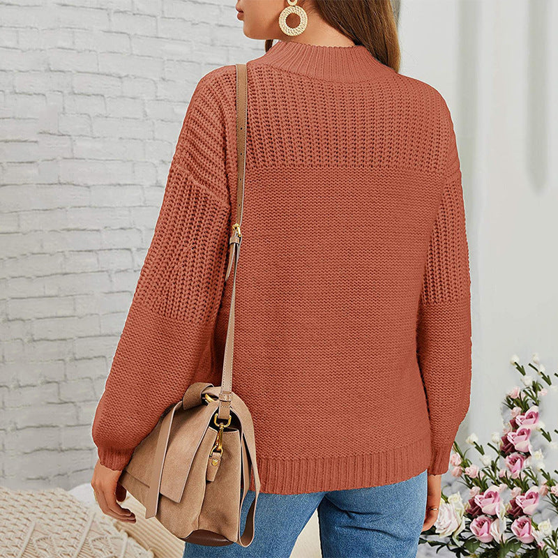Damen Strickpullover mit halbem Rollkragen und luftiger Maschenstruktur EB