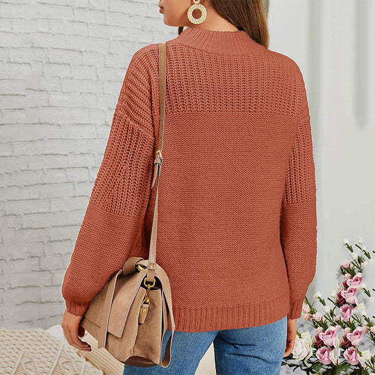 Damen Strickpullover mit halbem Rollkragen und luftiger Maschenstruktur EB