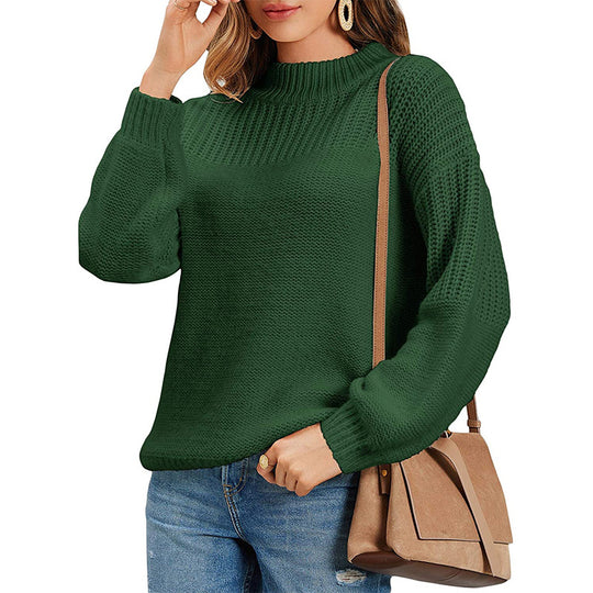 Damen Strickpullover mit halbem Rollkragen und luftiger Maschenstruktur EB