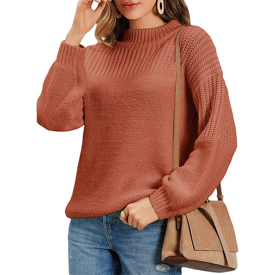 Damen kuscheliger Strickpullover mit hohem Kragen und modernen Lochdetails EB