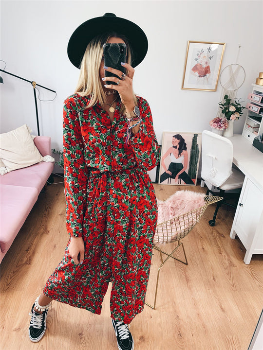 Damen Maxikleidl mit floralen Mustern und schickem Gürtel EB