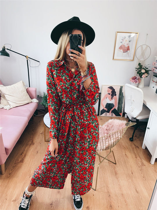 Damen Maxikleidl mit floralen Mustern und schickem Gürtel EB