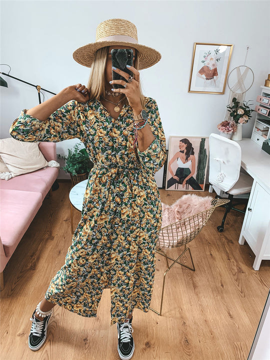 Damen Maxikleidl mit floralen Mustern und schickem Gürtel EB
