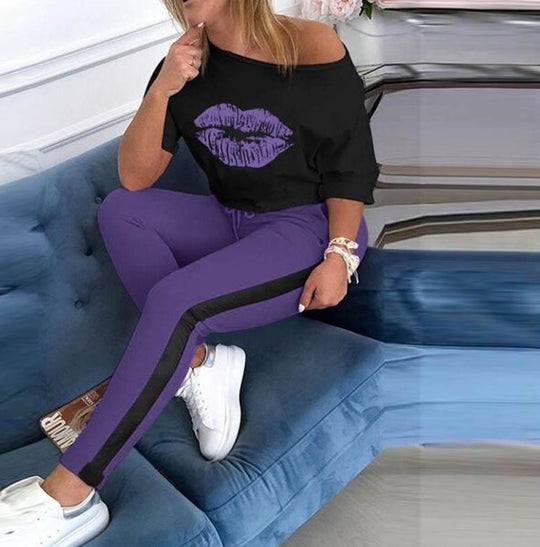 Damen stylisches T-Shirt mit Lippenmotiv EB