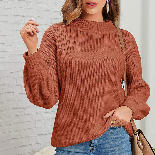 Damen kuscheliger Strickpullover mit hohem Kragen und modernen Lochdetails EB
