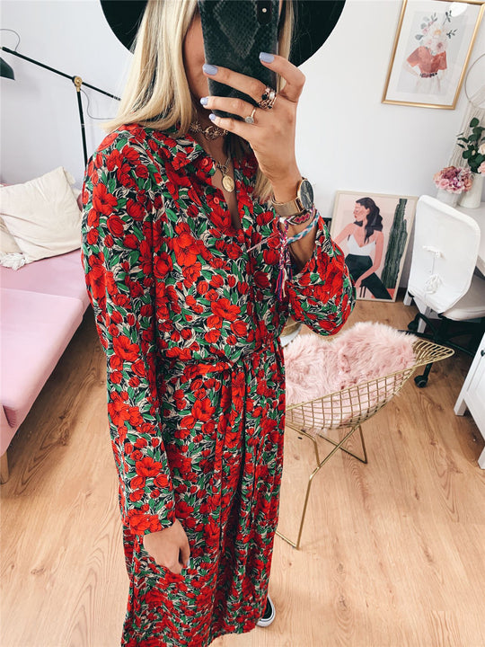 Damen Maxikleidl mit floralen Mustern und schickem Gürtel EB