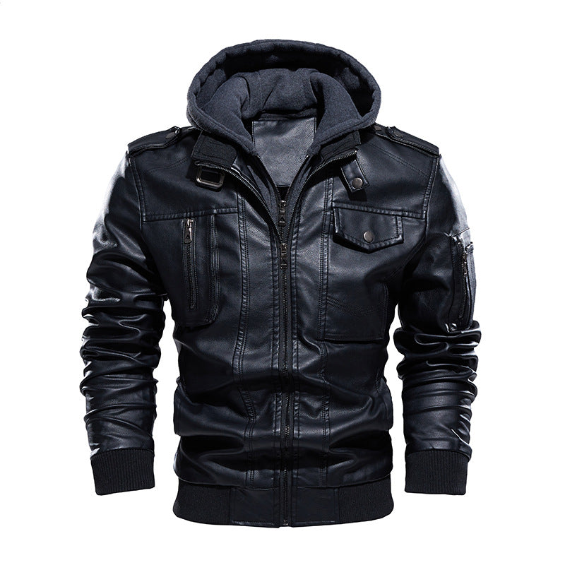 Herren Kunstlederjacke mit abnehmbarem Kapuze EB