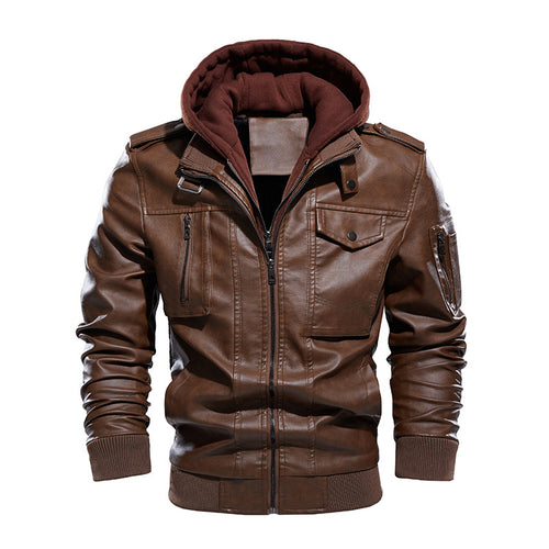 Herren Kunstlederjacke mit abnehmbarem Kapuze EB