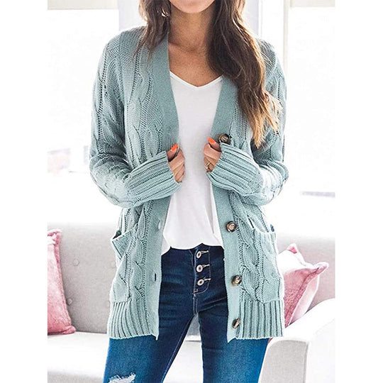 Damen Langarm-Strickjacke mit verspieltem Zopfmuster EB