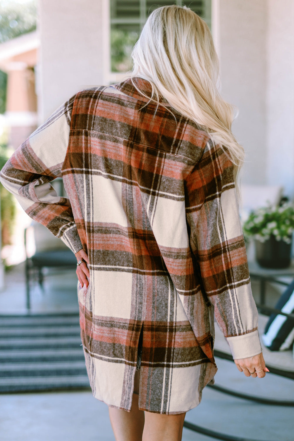 EB | Lange Karierte Shirtjacke Baumwollmischung Stilvoll und Praktisch