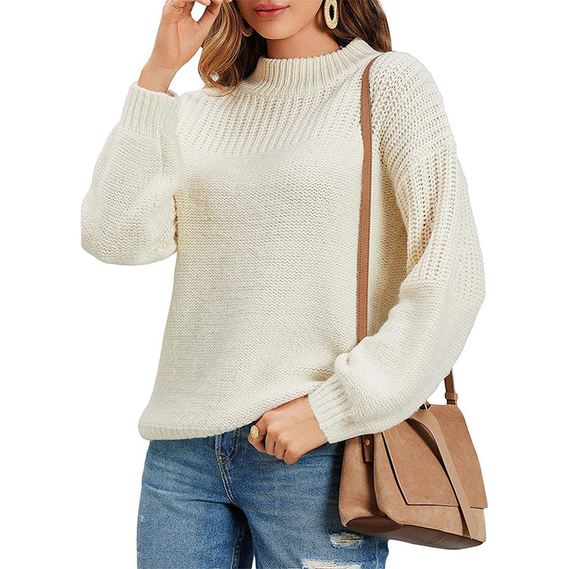 Damen kuscheliger Strickpullover mit hohem Kragen und modernen Lochdetails EB