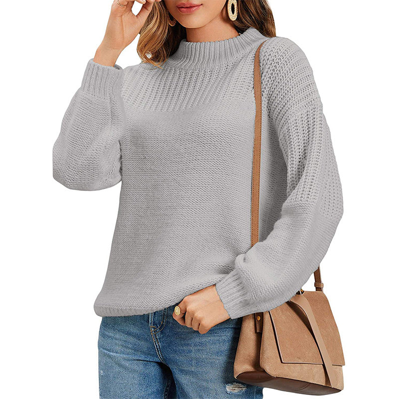 Damen kuscheliger Strickpullover mit hohem Kragen und modernen Lochdetails EB