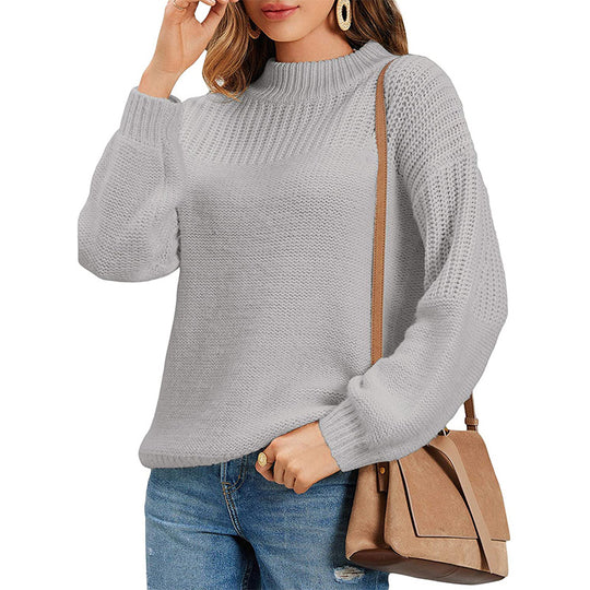 Damen kuscheliger Strickpullover mit hohem Kragen und modernen Lochdetails EB