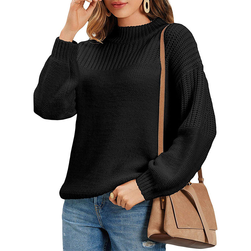 Damen kuscheliger Strickpullover mit hohem Kragen und modernen Lochdetails EB