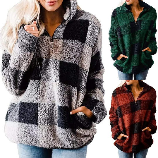 Damen gemütlicher Fleece-Pullover mit hochgeschlossenem Kragen EB