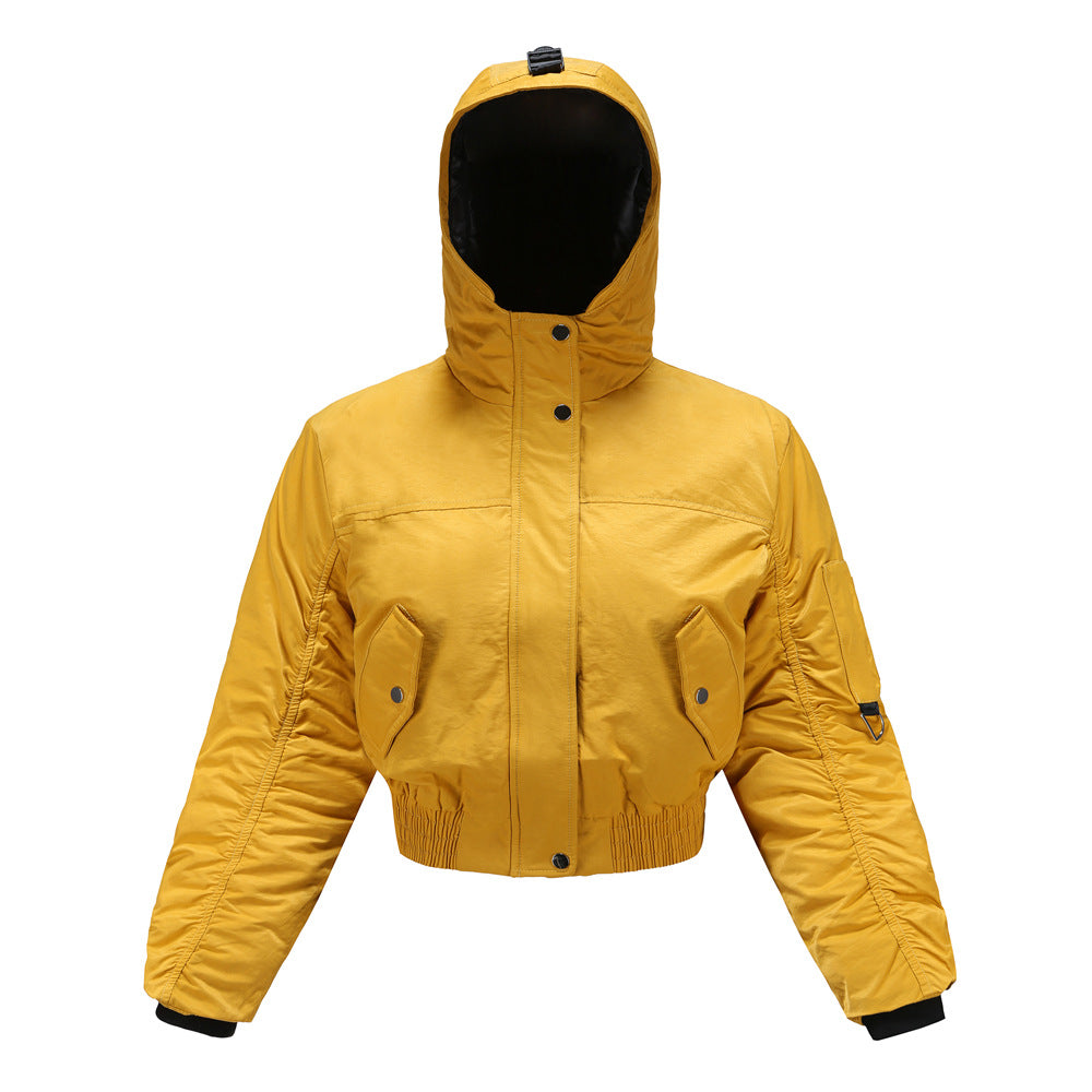 Damen cropped Outdoor-Jacke mit verstellbarem Kapuzenkragen und elastischen Bündchen EB