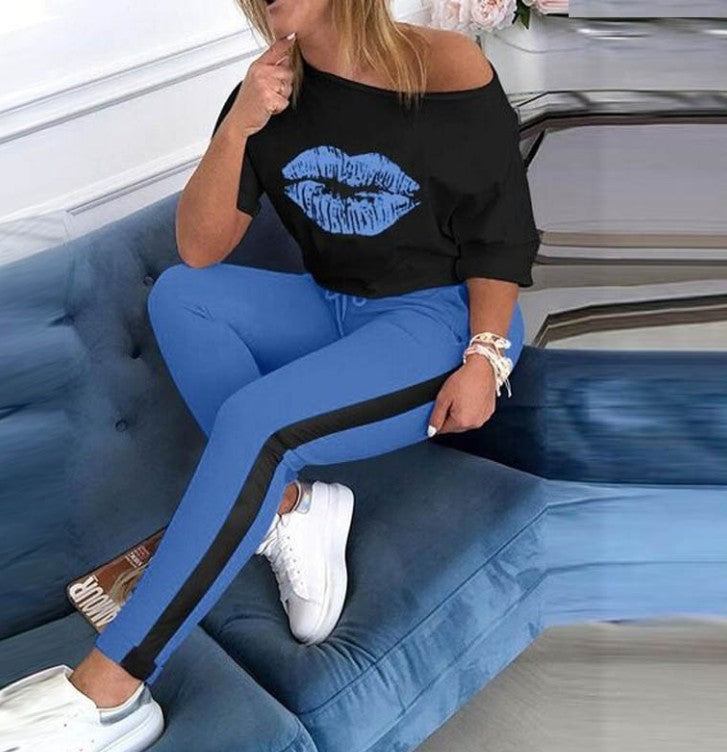 Damen stylisches T-Shirt mit Lippenmotiv EB