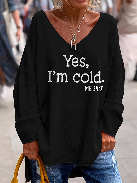 EB | Damen Oversize-Pullover mit V-Ausschnitt & Muster