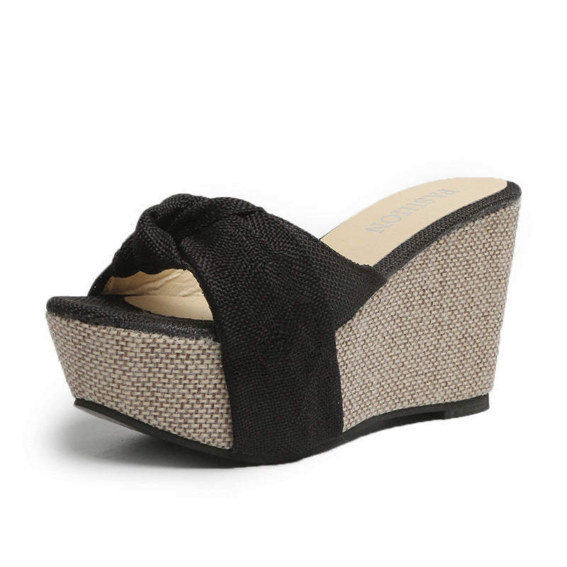 Damen Wedge-Sandaletten mit dekorativem Knoten und komfortablem Fußbett EB