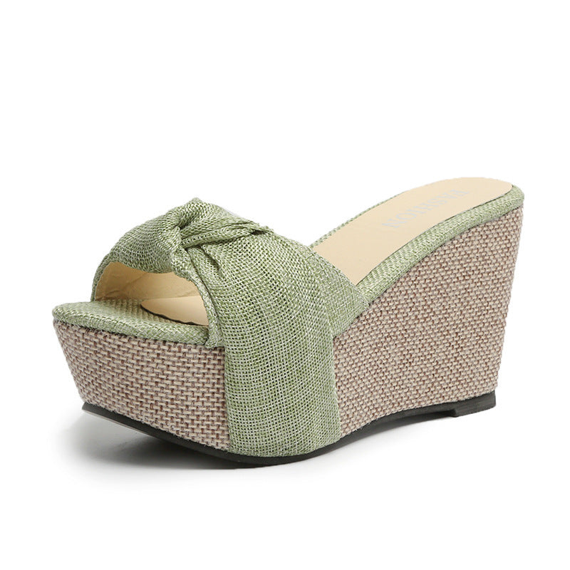 Damen Wedge-Sandaletten mit dekorativem Knoten und komfortablem Fußbett EB