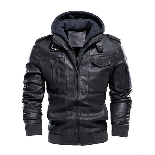 Herren Kunstlederjacke mit abnehmbarem Kapuze EB