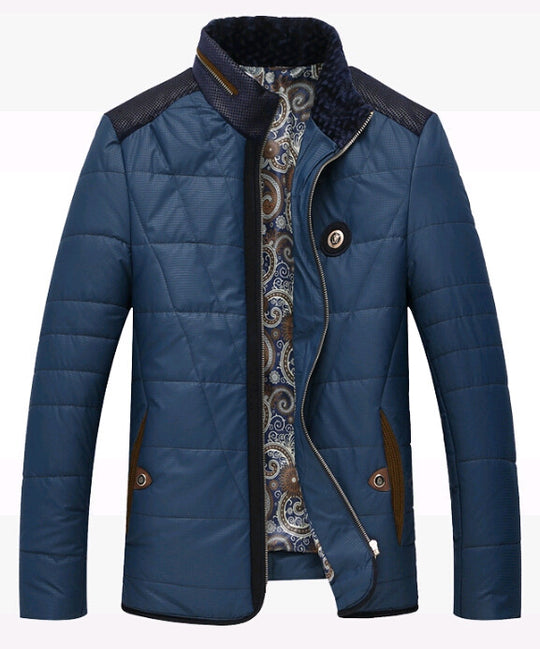 Herren gesteppte Thermo-Steppjacke mit Kunstleder-Schulterpasse und Teddykragen EB