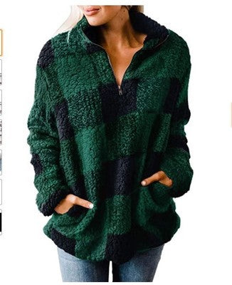 Damen Fleece Pullover mit Karomuster EB