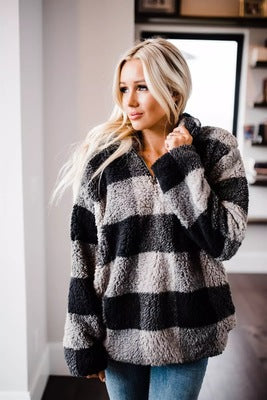 Damen Fleece Pullover mit Karomuster EB