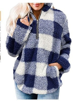 Damen Fleece Pullover mit Karomuster EB