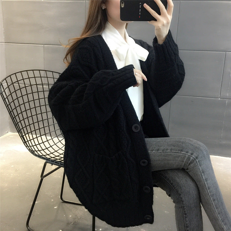 Damen Wabenstrick Oversized Cardigan mit Taschen und Knopfdetail EB