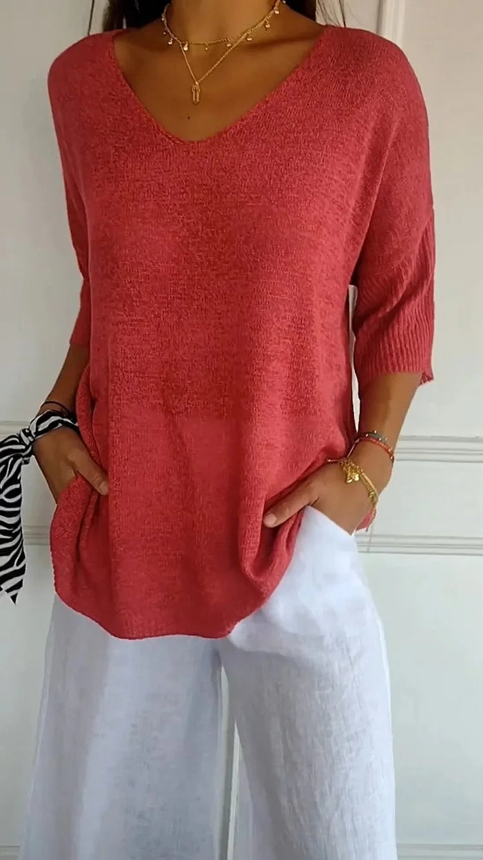 EB | Bequemes Damen Stricktop mit V-Ausschnitt