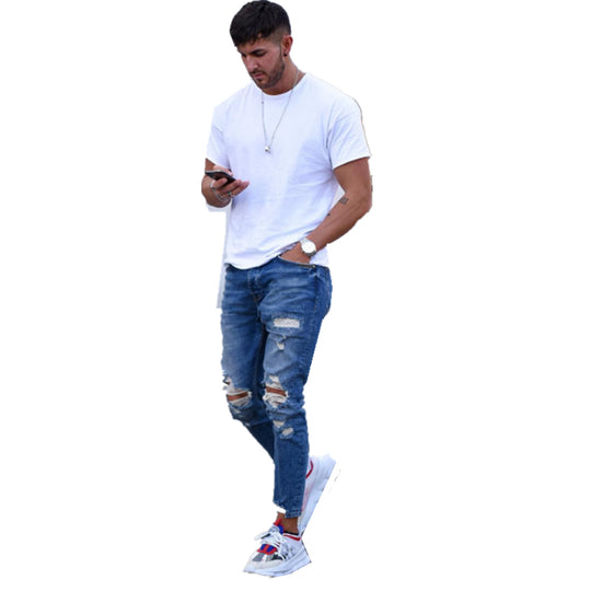 Herren modische Slim Fit Jeans mit angesagten Rissen und Verjüngung EB