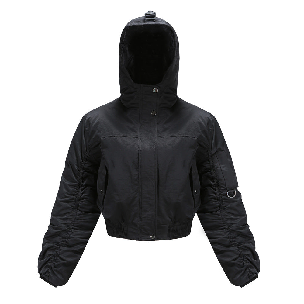 Damen cropped Outdoor-Jacke mit verstellbarem Kapuzenkragen und elastischen Bündchen EB