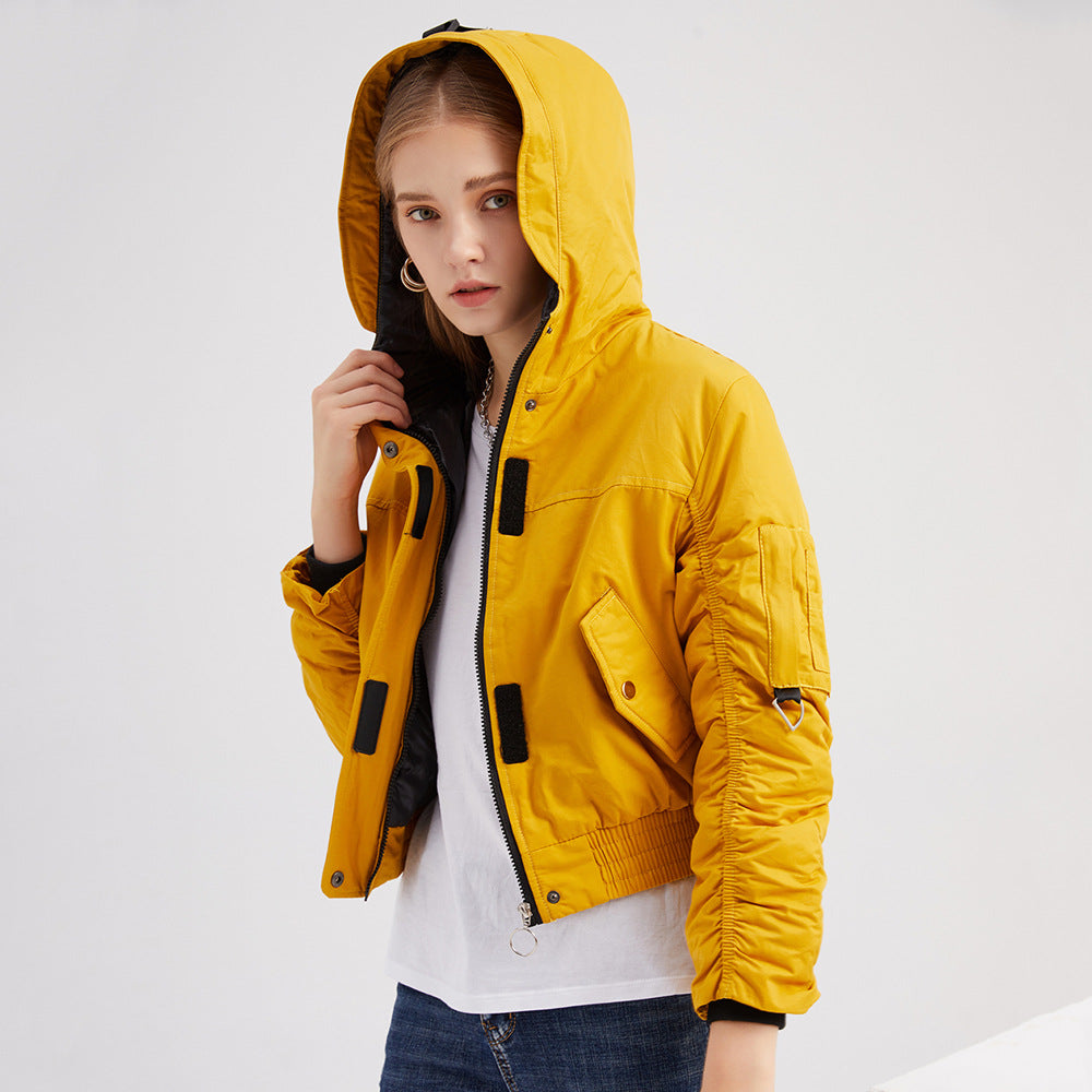 Damen cropped Outdoor-Jacke mit verstellbarem Kapuzenkragen und elastischen Bündchen EB