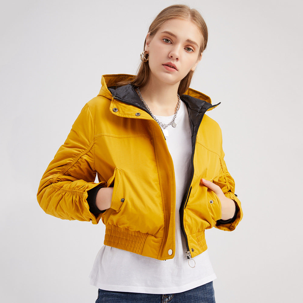 Damen cropped Outdoor-Jacke mit verstellbarem Kapuzenkragen und elastischen Bündchen EB