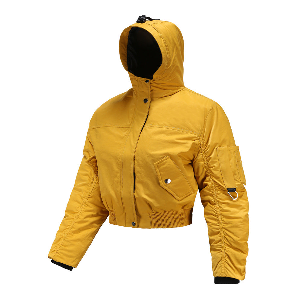 Damen cropped Outdoor-Jacke mit verstellbarem Kapuzenkragen und elastischen Bündchen EB