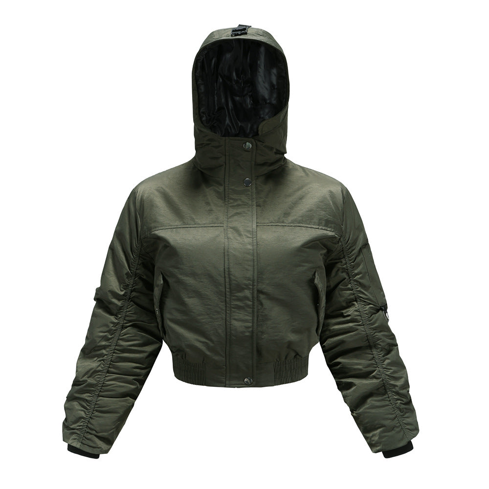 Damen cropped Outdoor-Jacke mit verstellbarem Kapuzenkragen und elastischen Bündchen EB