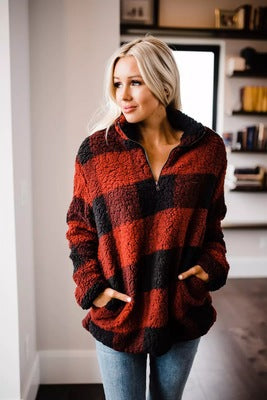 Damen Fleece Pullover mit Karomuster EB