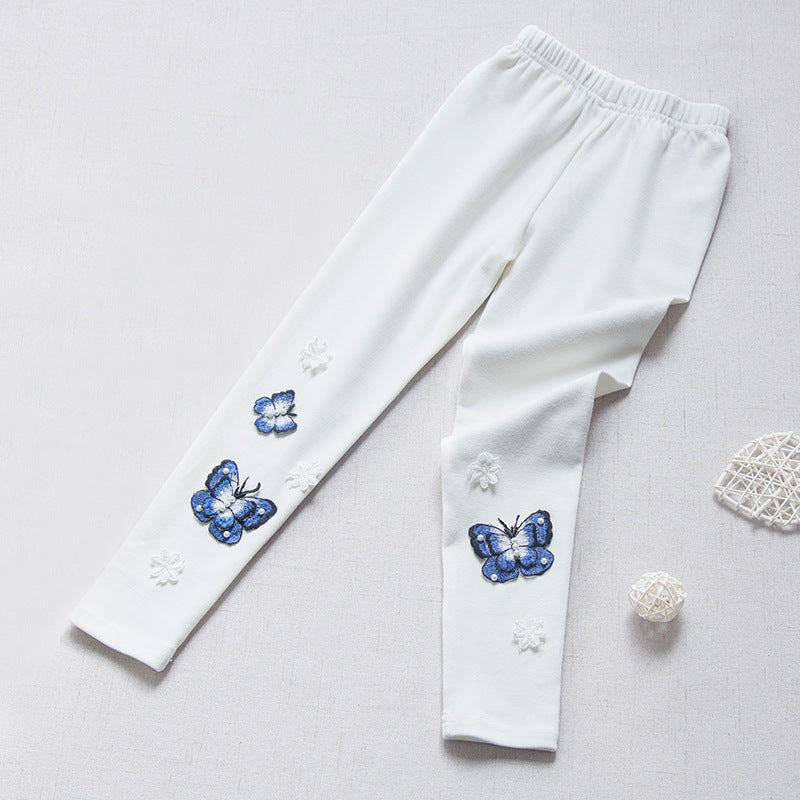 Mädchen Leggings mit bunten Schmetterlingsstickereien EB