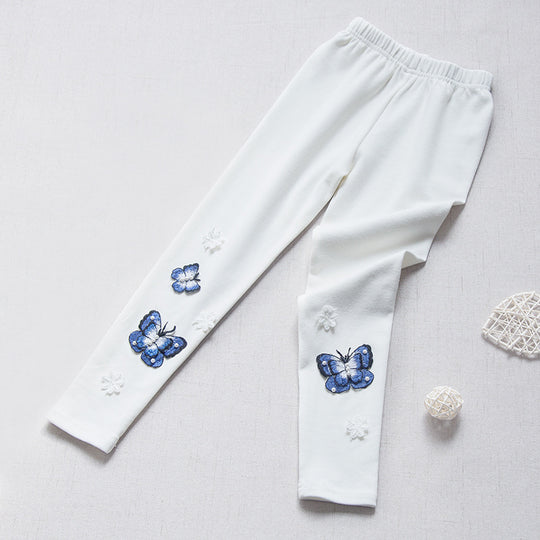 Mädchen Leggings mit bunten Schmetterlingsstickereien EB