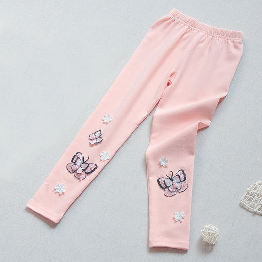 Mädchen Leggings mit bunten Schmetterlingsstickereien EB