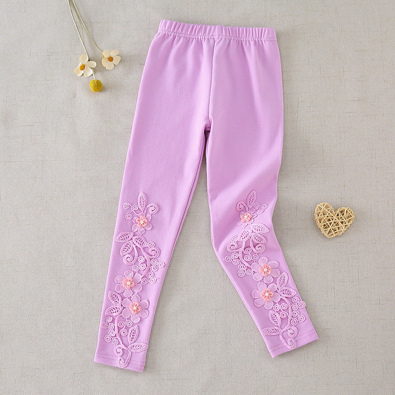 Mädchen Leggings mit floralen Stickereien EB