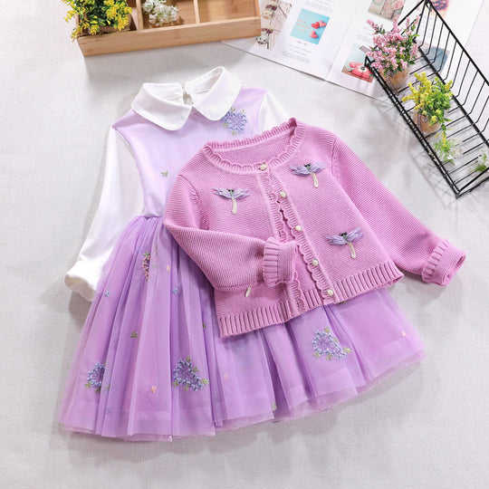 Mädchen festliches Kleid mit gehäkelter Bolero-Cardigan EB