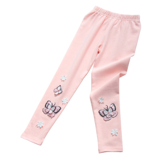 Mädchen Leggings mit bunten Schmetterlingsstickereien EB