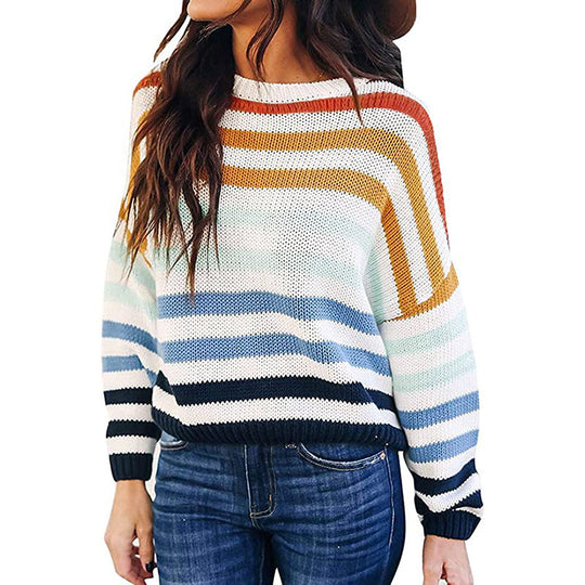 Damen Strickpullover mit modernem Streifenmuster und lässigem Schnitt EB