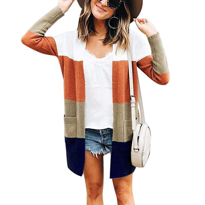 Damen Strickjacke mit modernen Farbblöcken und Taschen EB