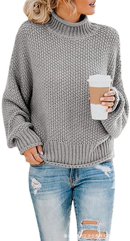 Damen lässiger Rollkragenpullover mit strukturiertem Strickmuster EB