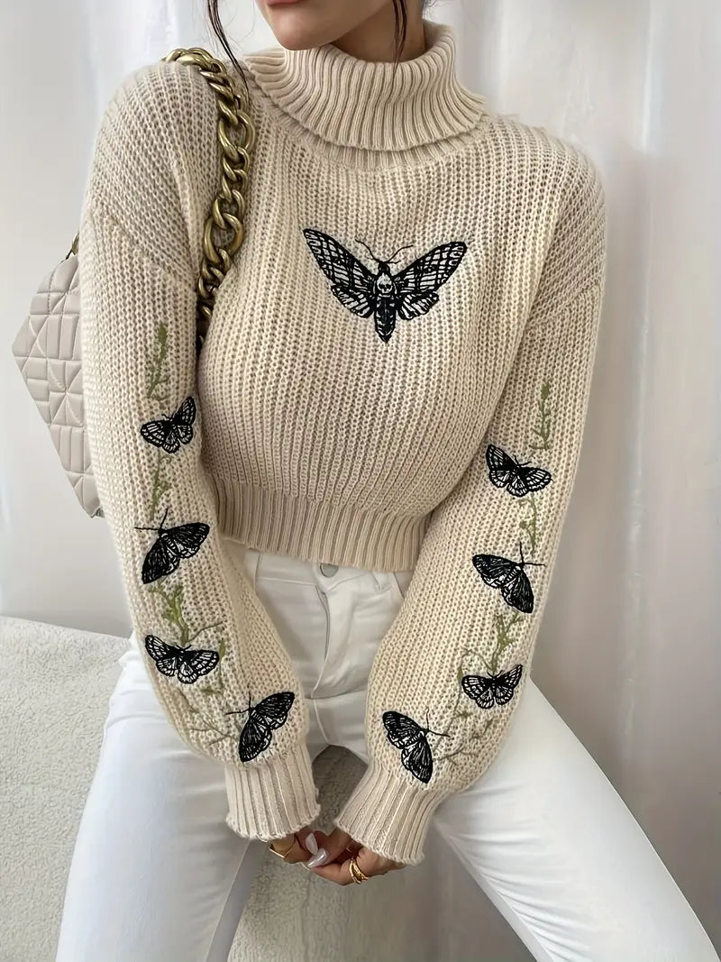 EB | Sweater mit Schmetterlingsmuster und hohem Kragen - Elegante Damenmode